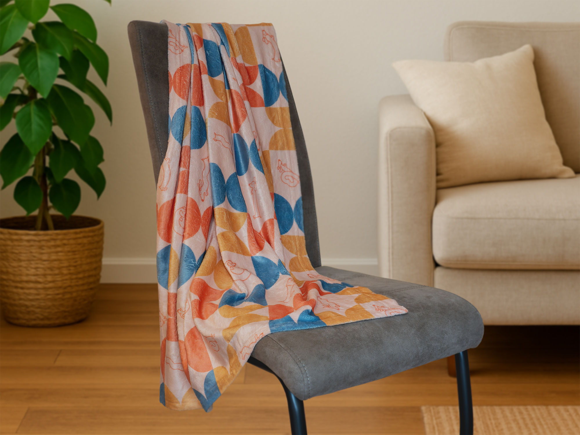 Kuscheldecke mit Retro-Dackelprint – Bild 5